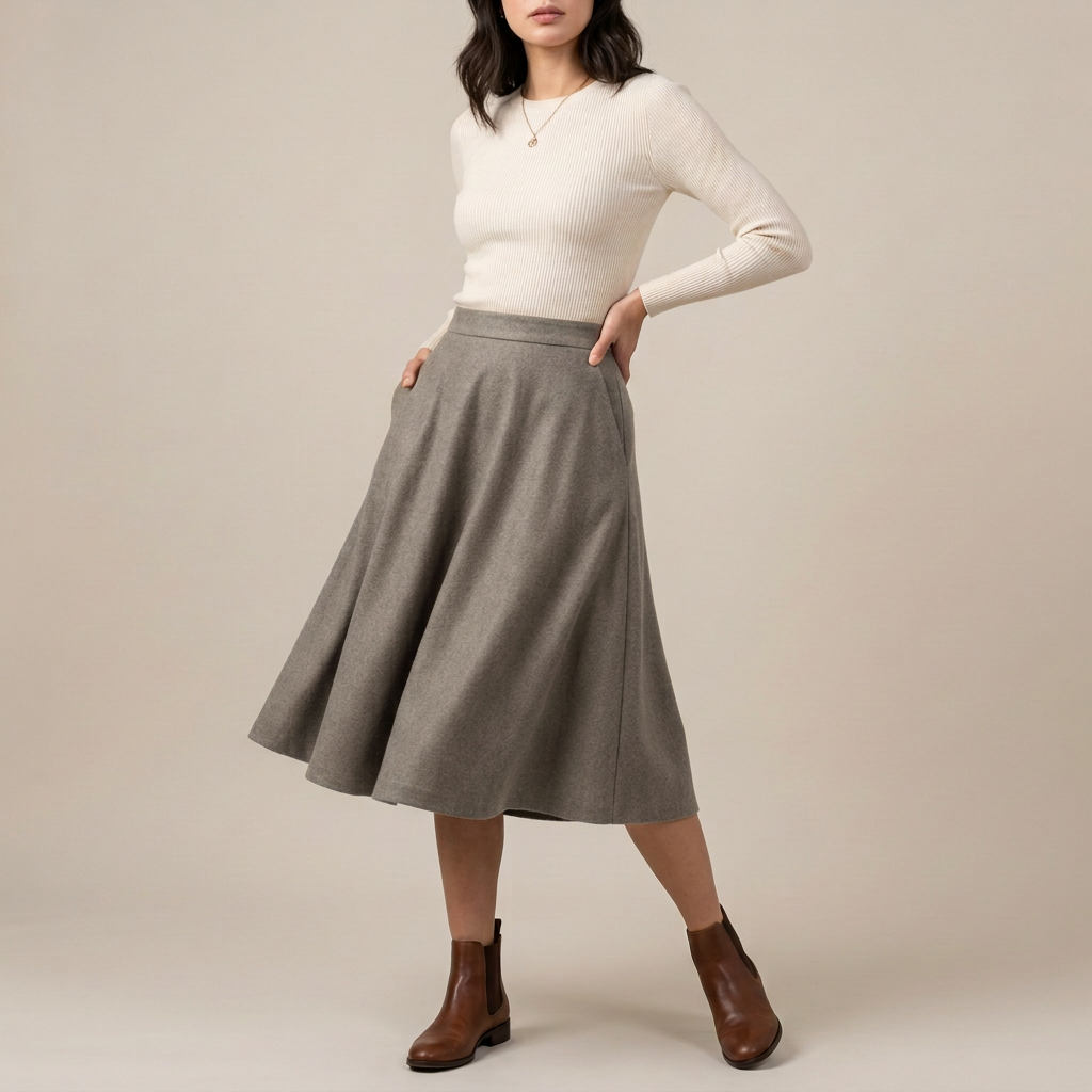 Caramel Wool Blend Midi Skirt