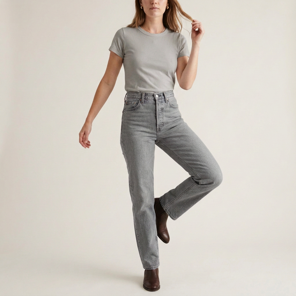 Denim Blue High-Waist Straight Jeans
