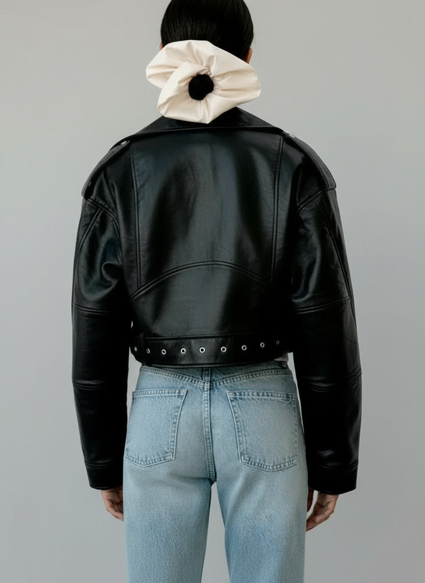 Belted Short Leather Biker