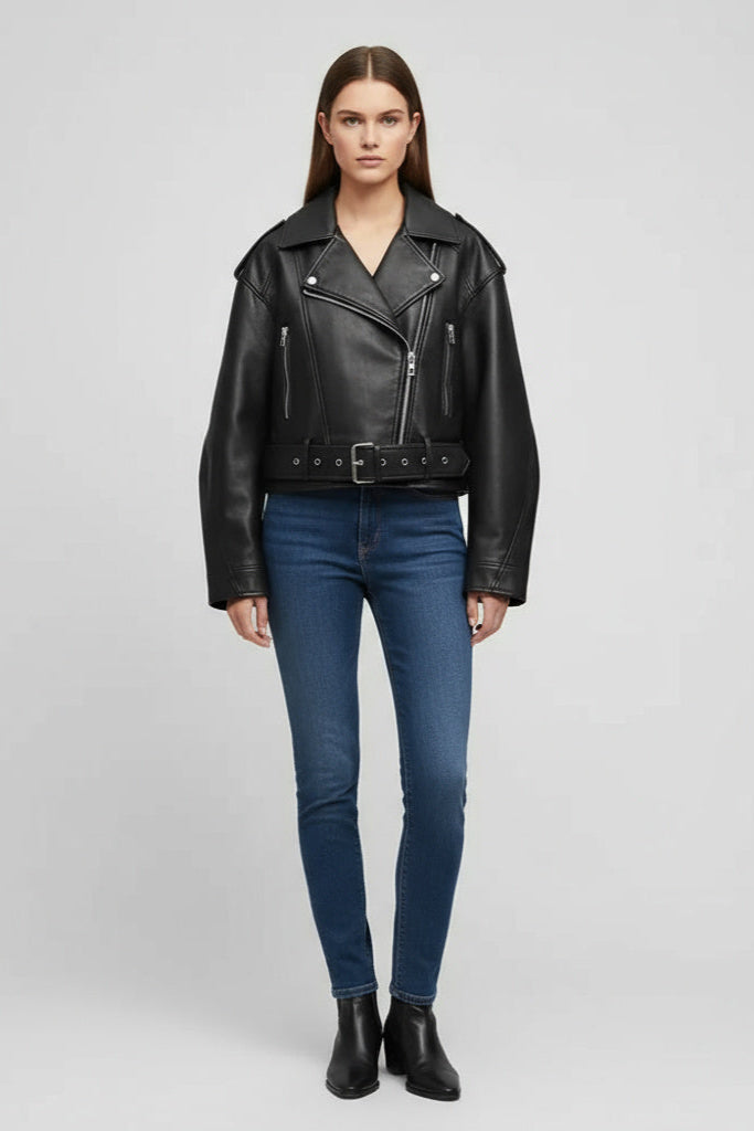 Belted Short Leather Biker