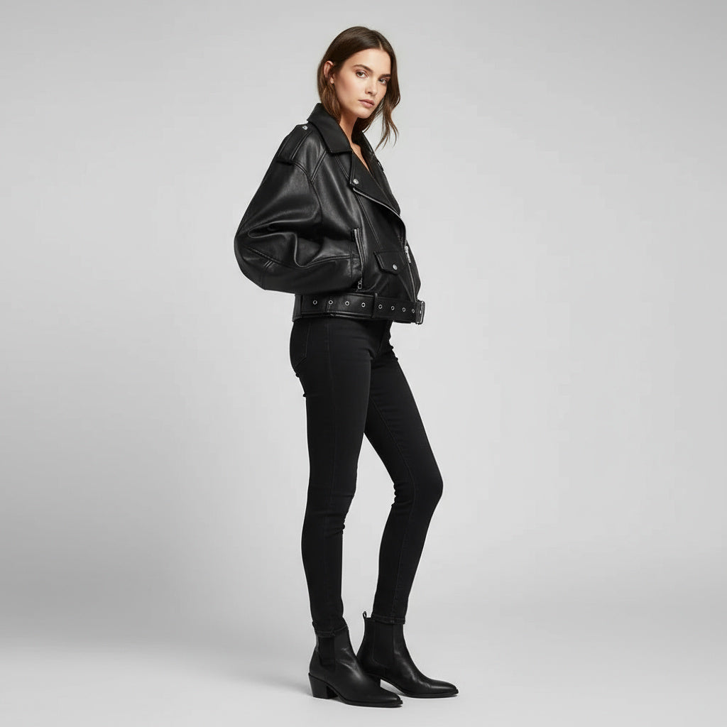 Belted Short Leather Biker