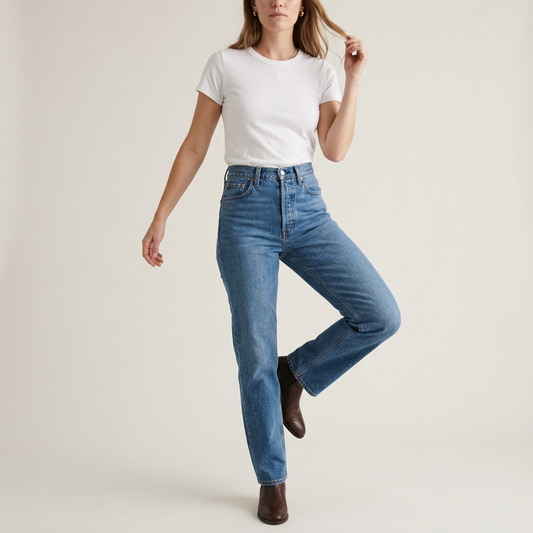 Denim Blue High-Waist Straight Jeans