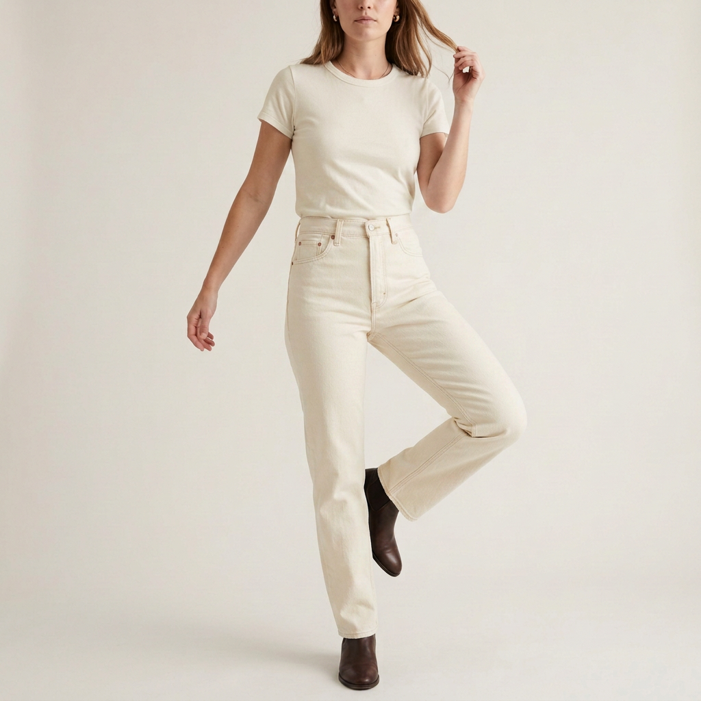Denim Blue High-Waist Straight Jeans