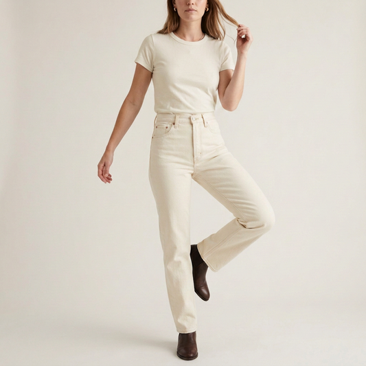 Denim Blue High-Waist Straight Jeans