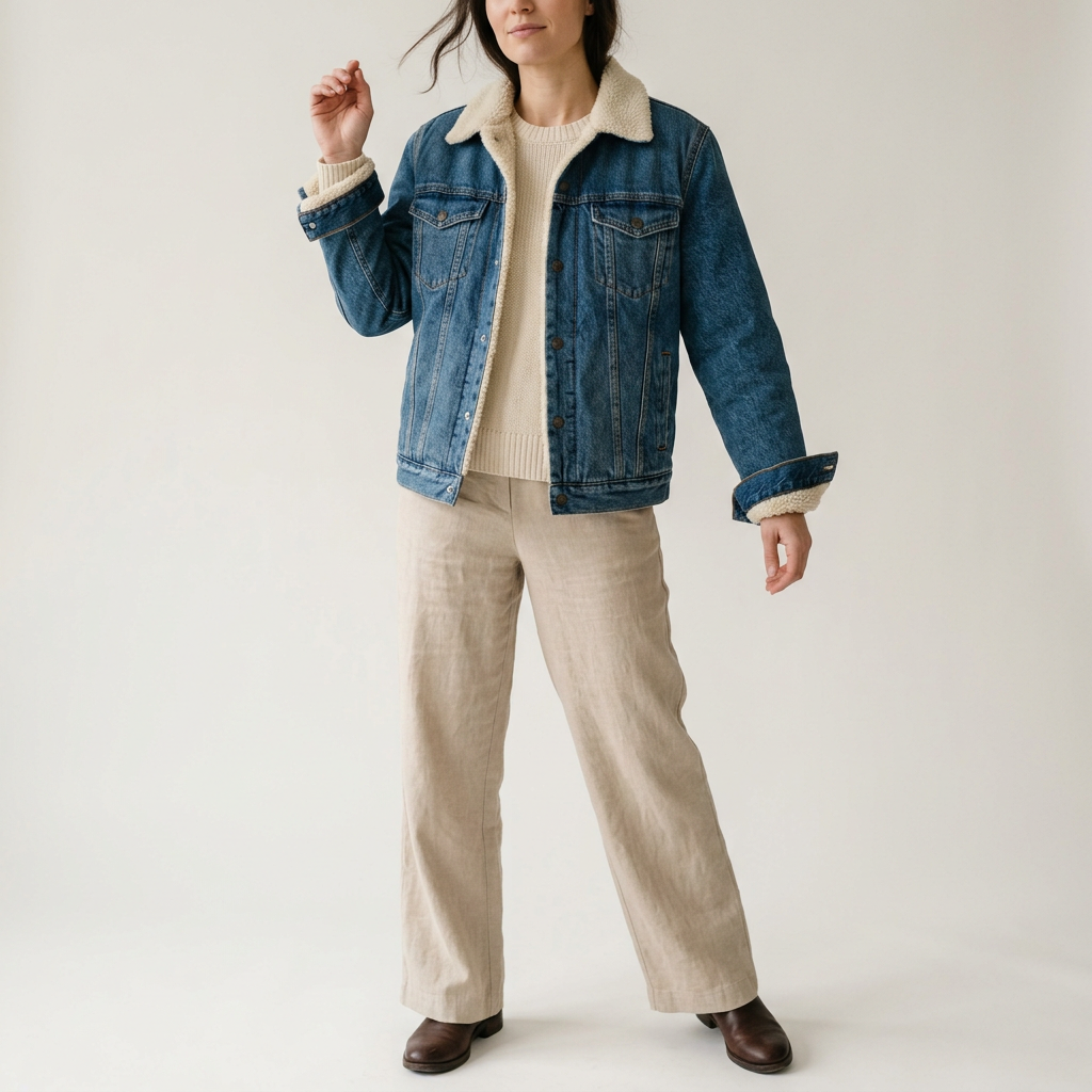 Denim Blue Sherpa Lined Jacket