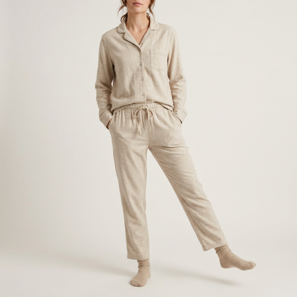 Oatmeal Brushed Cotton Pyjama Set