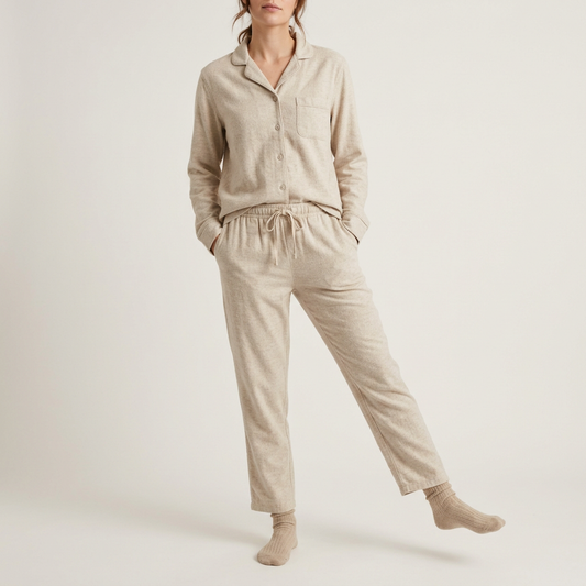 Oatmeal Brushed Cotton Pyjama Set