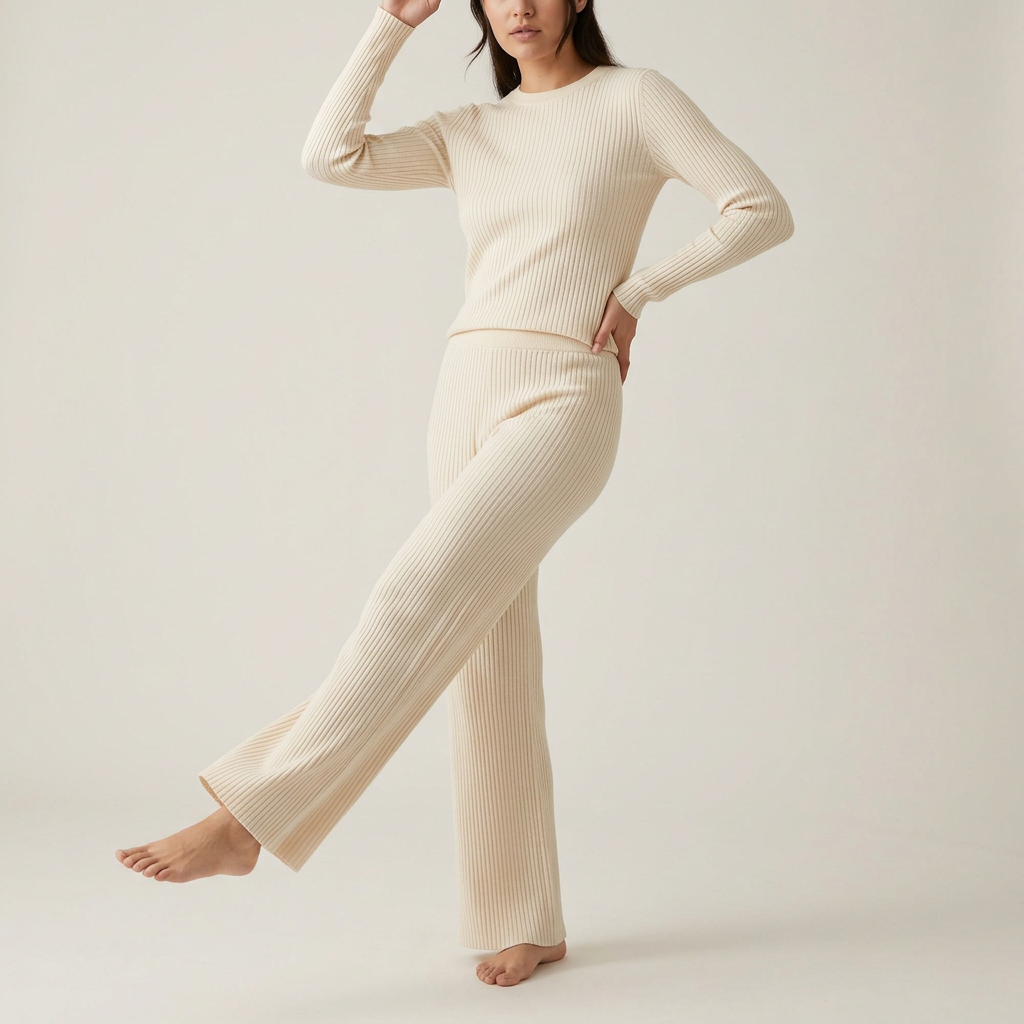Off-White Ribbed Lounge Set