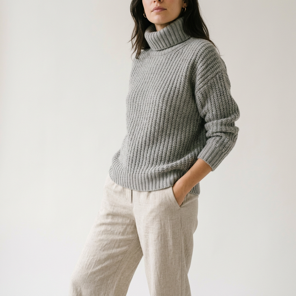 Stone Grey Wool Turtleneck Sweater