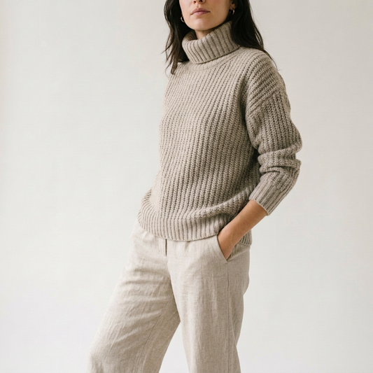 Stone Grey Wool Turtleneck Sweater