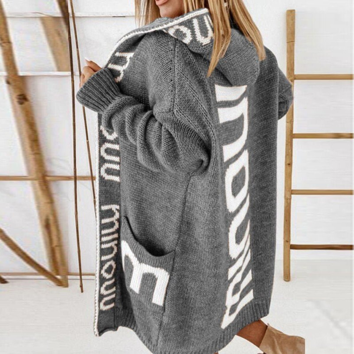 Hooded Open Patterned Cardigan