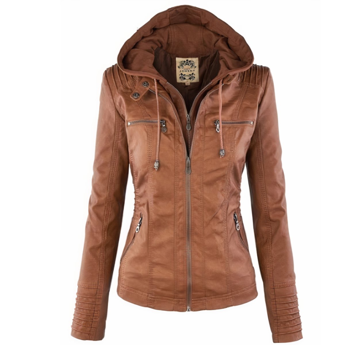 Hooded Faux Leather Moto Jacket
