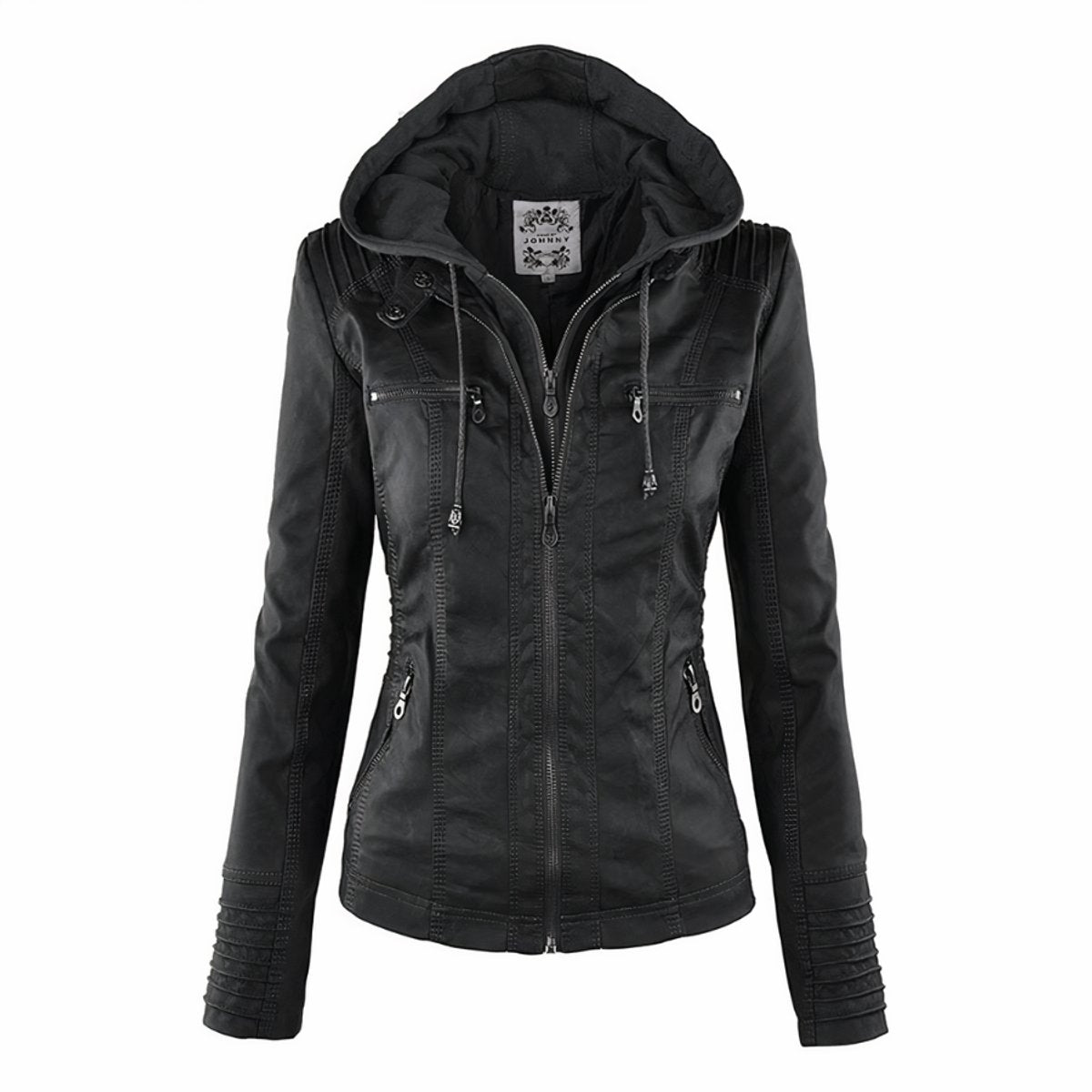 Hooded Faux Leather Moto Jacket