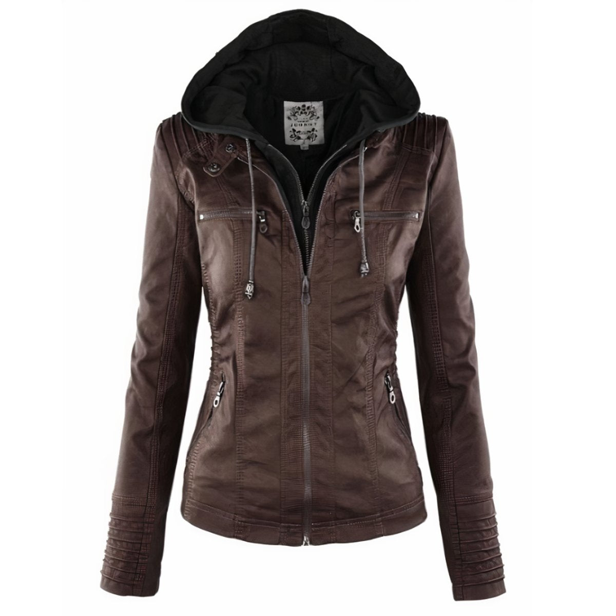 Hooded Faux Leather Moto Jacket