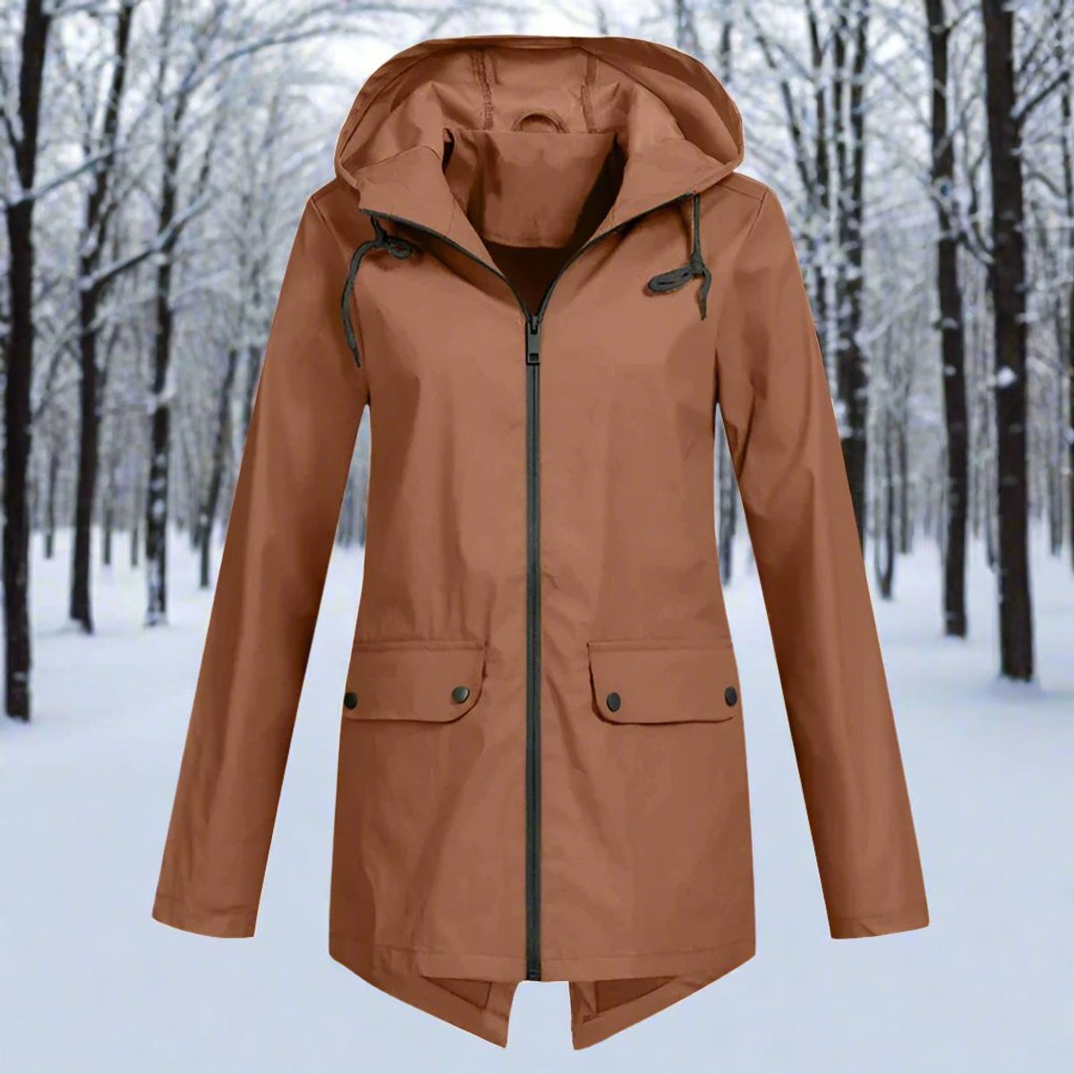 Zip-Up Hooded Rain Jacket